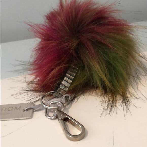 Topshop Accessories - TOPSHOP FREEDOM FAUX FUR BALL RHINESTONE KEY CHAIN